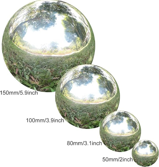 Kesywale Decorative Gazing Ball Set, 7PCS 50-150 mm Gazing Globe Mirror Ball Garden Spheres Centerpiece Balls for Home Outdoor Decor Ornament (Silver)