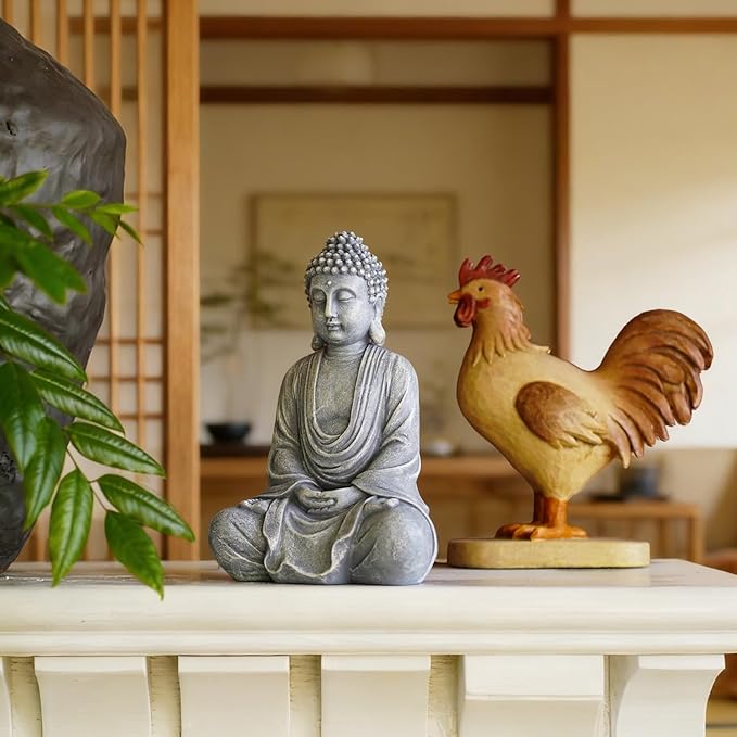 Goodeco 11.4" Meditating Buddha Statue Home Decor - Meditation Gifts for Room/Garden/Patio/Deck/Porch Yard Art Decoration, Zen Decor Buda Statues (Gray)