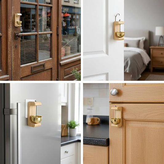 2 Pack C Shape Shopkeeper Bell for Door Opening Magnetic Wooden Door Chime Bell Wind Chime Doorbell Decoration Housewarming Gift for Restaurant Refrigerator Room Garden