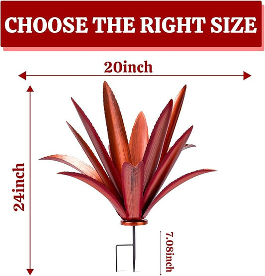 Large Tequila Rustic Sculpture, Rustic Metal Agave Plants for Outdoor Patio Yard Mexican Plant Garden, Agave Outdoor Lawn Ornaments Yard Stakes (Red 1pc)
