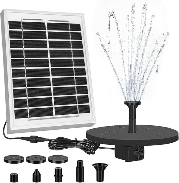 ECO-WORTHY 5W Small Solar Water Fountain Pump, 5W solar panel Outdoor Submersible Water Fountain Pump with 10FT Cables and 8 Nozzles,suit for Bird Bath,small pond