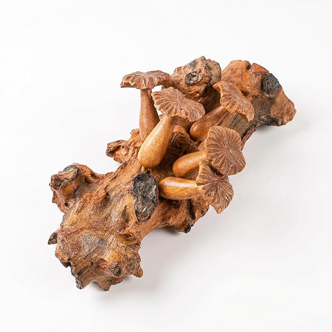 Curawood Mushroom Wall Decor - 5.9" Tall Balinese Artisan Handcrafted Wooden Mushroom Wall Art - Cottagecore, Fairycore, Goblincore Bedroom Decor - Carved Wood Forest Aesthetic Hanging Piece