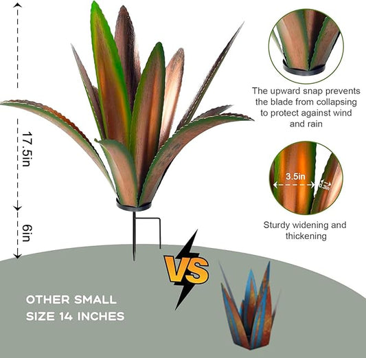 TOMBABY Enlarge thickened Wind Resistant Metal Agave Garden Art Plant Country Sculpture Statue Outdoor decoration Courtyard Lawn Ornament Gift (12 Leaves Green 1 pcs) (TB-410-415)