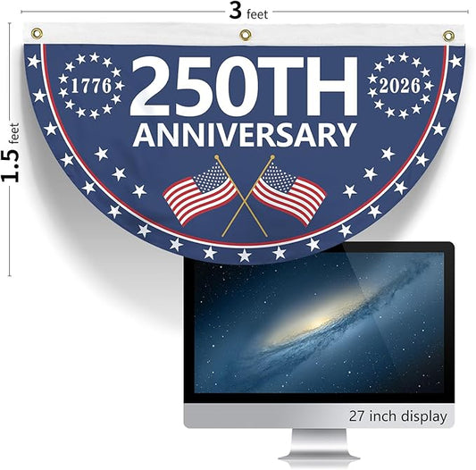 Probsin 2Pcs 250th Anniversary Fan Bunting 1.5x3Ft 1776-2026 250th Anniversary Patriotic 250th Birthday Party Supply Wall Decor Hanging Backdrop for Indoor Outdoor Fence Door Porch Balcony