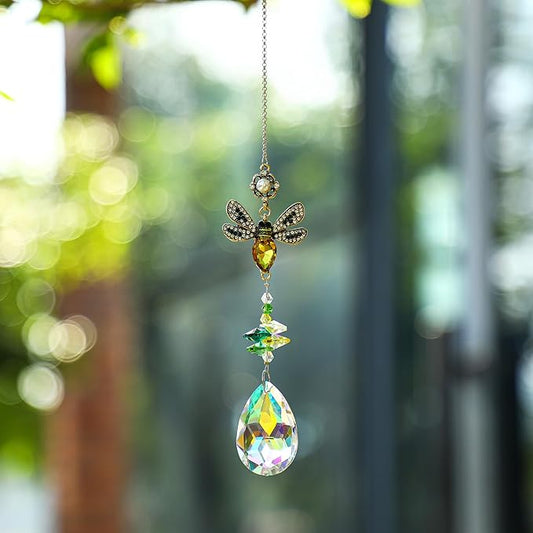 Crystal Suncatchers Bee Prism Rhinestones Ornament, Colorful Diamond Decor Prisms for Windows Wall Home Wedding Hanging