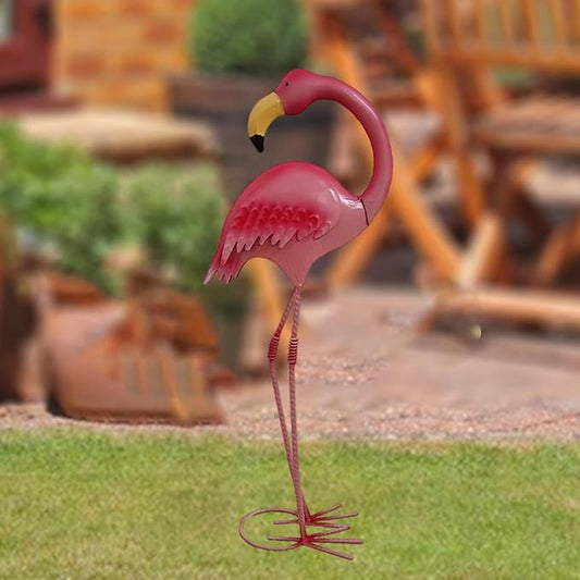 Metal Flamingo Garden Statue Outdoor Yard Art, Iron Animal Figurine Landscape Ornament for Lawn Patio Poolside Decor- Height 48 cm