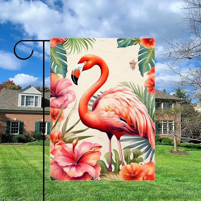 Gkyygk Pink Flamingo Welcome Garden Flag 12x18 Inch Double Sided Seasonal Yard Burlap Banners Outdoor Flag for Men Women