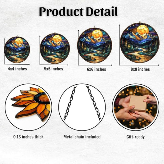 Moutain Range Acrylic Suncatcher Stained Glass Effect Window Car Hanging Christmas Ornament Indoor Outdoor Decor Garden Sun Catcher Panel for Scenery Lover for Women Mom Grandma