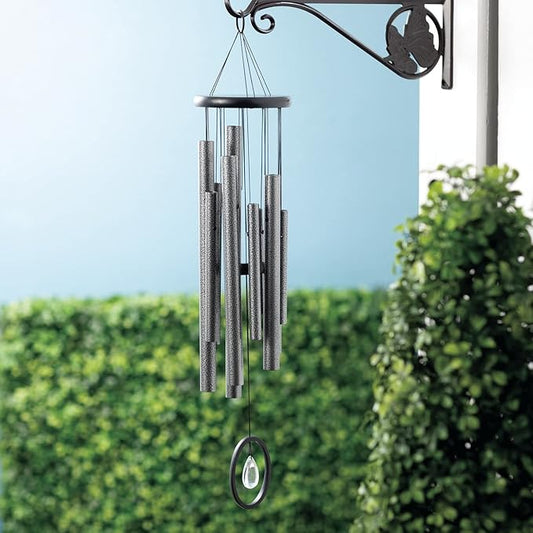 Woodstock Chimes Signature Collection, Chimes of Crystal Silence Medium (27'') Antique Silver Wind Chime for Outdoor, Patio, Home or Garden Decor (SLCAS)