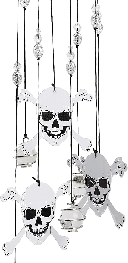 Spoontiques Skull and Crossbones Wind Chime - Outdoor Garden Décor - Decorative Chimes for Yard, Garden, Backyard and Patio Decoration