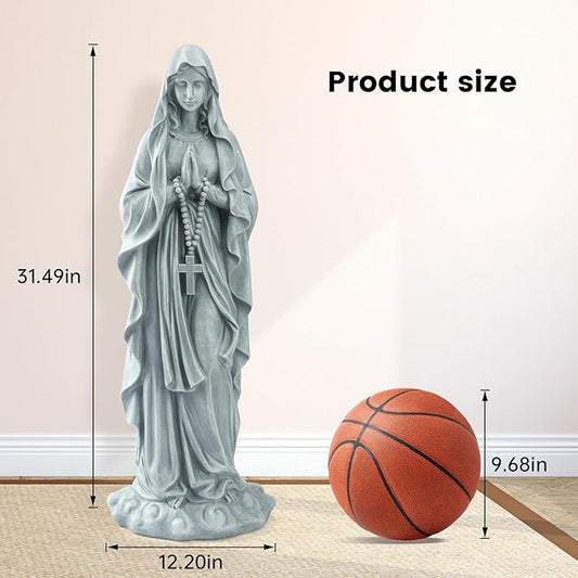 VChymm Virgin Mary Praying Statue 31.49 Inch Tall Outdoor Garden Religious Garden Outdoor Yard Patio Deck Home Entryway Hallway Sculpture Magnesium Oxide Stone (Grey Virgin)
