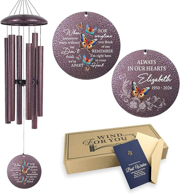 ASTARIN Sympathy 32 in Wind Chimes Customized, Bereavement Gift Idea Butterfly Wind Chime, in Loving Memory of Loved One Gifts, Memorial Gifts for Loss of Husband, Produced in USA