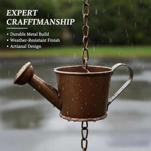 Metal Watering can Rain Chain for Gutters, Rust Resistant Outdoor Rain Catcher, Perfect for Heavy Rain, Indoor/Outdoor Decoration, Dark Bronze Finish