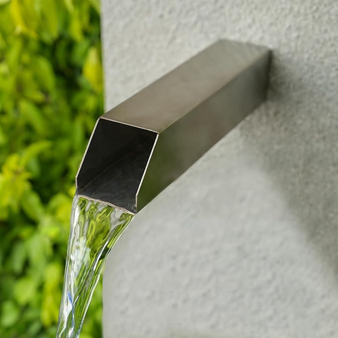 2 Inch 316 Stainless Steel Square Outdoor Water Fountain Spout, Waterfall Spillway Scupper with Integrated Spray Baffle for Landscape Decors, Pools, Ponds, Water Walls (Silver)