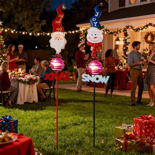 Christmas Solar Garden Stake Lights,2 Pack Snowman&Santa Claus Xmas Pathways Lights,Solar Christmas Decorations for Outside Lawn Patio Landscape