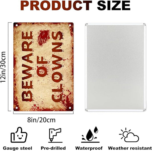 2 Pcs Terrifying Halloween Clown Metal Signs, CREEPY CARNIVAL & BEWARE OF CLOWNS Bloody Vintage Warning Signs, Spooky Scary Evil Circus Wall Decor, Indoor Outdoor Carnival Party Yard Event Decoration