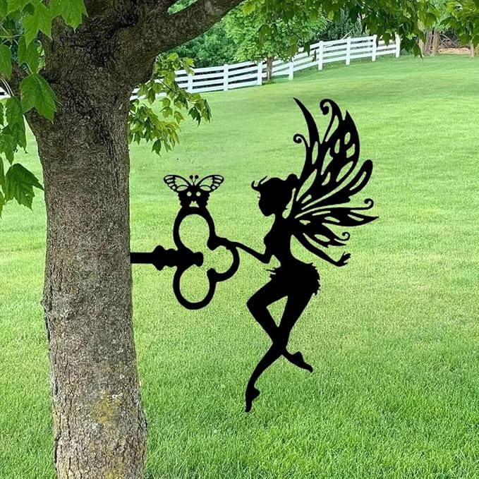 Fairy Silhouette Statue Metal Branch Decoration Angle Metal Stake Outdoor Garden Butterfly Flower Decor Branch Tree Art New Home Decoration Gift