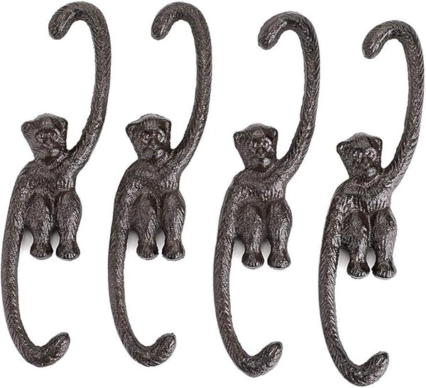 OwnMy Set of 4 Heavy Duty Cast Iron S Monkey Hooks - 8 Inch Decorative Metal Hanging Hooks S Shaped Hanging Brackets for Garden, Indoor Outdoor Home Decor