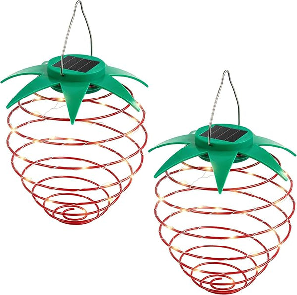Solar Lights Outdoor, 2-Pack Decorative Strawberry Solar Garden Lights, Waterproof Outdoor Solar Lights for Patio Decor, Yard & Landscape, 20 LED Creative Hanging Fruit Lanterns for Garden Decor