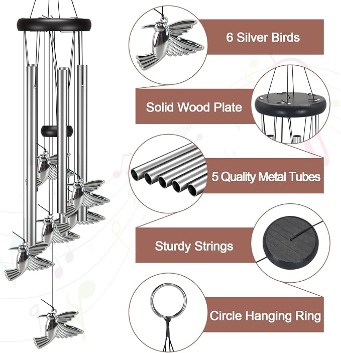 Virekm Windchimes Outdoors Clearance, Door Chime Wind Chimes for Outside Sympathy Wind Chimes for Patio Decoration, Garden Decor. Zen Garden Decor(Hummingbird)