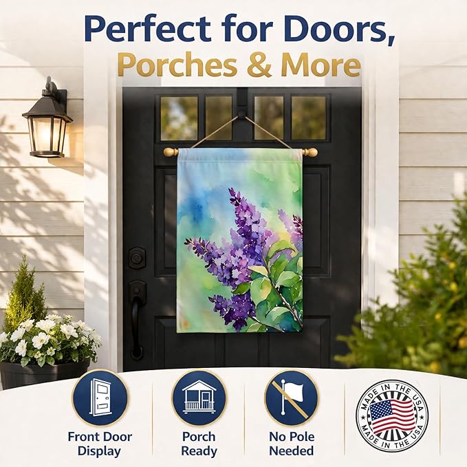 Caroline's Treasures New Hampshire Purple Lilac in Watercolor House Flag Large Porch Sleeve Pole Decorative Outside Yard Banner Artwork Wall Hanging, Polyester, House Size, Multicolor