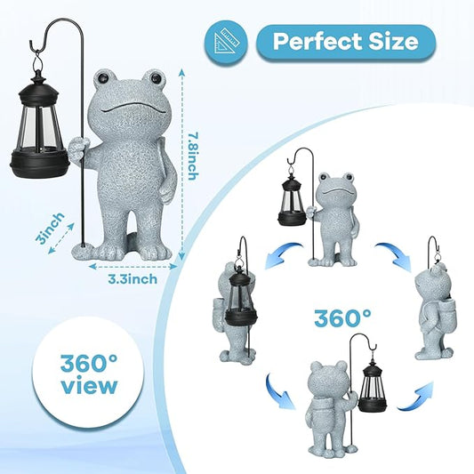 PAETAE Garden Statue Frog Outdoor Decor, Solar Patio Garden Sculptures & Statues, Resin Decor Gift for Women, Mom, Grandma, Stone