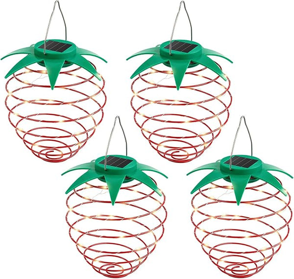 Solar Lights Outdoor, 4-Pack Decorative Strawberry Solar Garden Lights, Waterproof Outdoor Solar Lights for Patio Decor, Yard & Landscape, 20 LED Creative Hanging Fruit Lanterns for Garden Decor