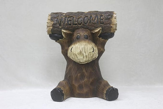 Hi-Line Gift Ltd Moose Cub Holding Welcome Sign Garden Decor