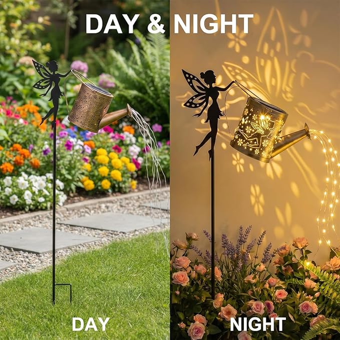 Solar Watering Can Light, Garden Fairy Stake Lights, Featuring Metal Silhouette Garden Stake, Mother's Gift for Women, Outdoor Garden Lawn Path Yard Decor