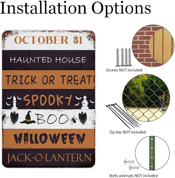 October 31 Happy Halloween Trick Or Treat Be Ware Spooky Ghost Aluminum Tin Metal Sign for Indoor Outdoor Business Retail Store Patio Yard Home Decor Wall Art Print Poster 12"x18"