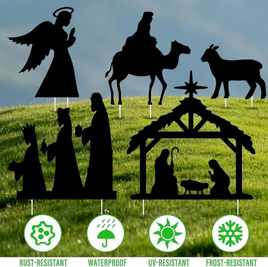 Nativity Scene Yard Signs Decorations 5 Pack Christmas Outdoor Garden Signs with Stakes Holy Family Manger Nativity Scene Garden Sign for Christmas Outdoor Decorations Lawn Patio Yard Sign