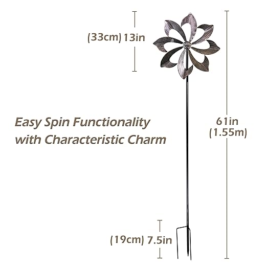 Wind Spinner Dahlia 61in Single Blade Easy Spinning Kinetic Wind Spinner for Outside – Vertical Metal Sculpture Stake Construction for Outdoor Yard Lawn & Garden