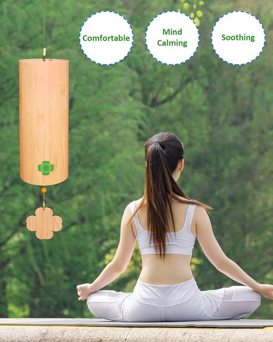 Bamboo Wind Chimes Chime for Sound Healing Meditation and Calming Emotions Classic Home Decoration Good Gift for Family Friends (C-Chord) Green Rope