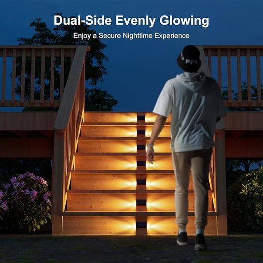 8 Pack Solar Powered Step Lights Outdoor Waterproof LED for Outside Deck Stair Safety Decorative Lamps for Porch, Wall, Fence, Walkway, Yard, Patio, Dual Sided Glow for Enhanced Security Warm White