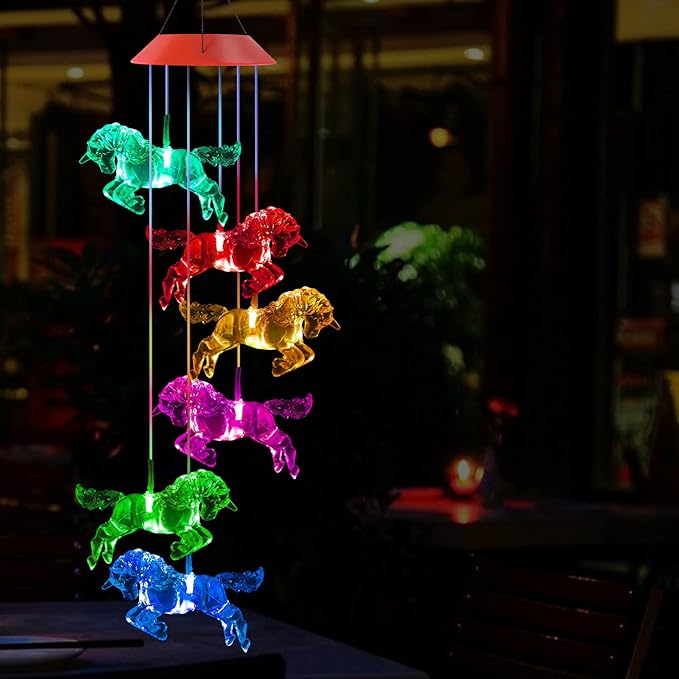 Solar Horse Wind Chimes, Color Changing Horses Wind Chime, Waterproof Solar Horse Lights, Romantic Solar Powered Horse Wind Chime, Home, Yard, Balcony, Outdoor, Garden Decoration Gifts, Gifts for Mom