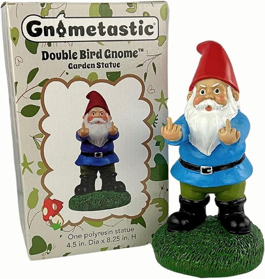 Gnometastic Middle Finger Gnome Statue 8.5in, The Original Double Bird Funny Garden Gnomes Statues Outdoor Decorations for Yard, Patio and Lawn Ornaments