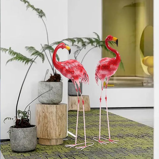 Outdoor Flamingo Garden Statues Set of 1/2/3, Metal Lawn Art Decorations with Rustproof Iron, Lifelike Tropical Bird Sculpture for Yard Patio Terrace Wedding Birthday Gift