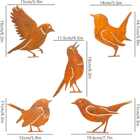 Rusty Bird Silhouette with Rusty Patina Birds Decoration Lifelike Metal Birds Garden Ornaments Silhouette Simulation Bird Figurine Rustic Outdoor Patio Yard Adornment (Fretwork)