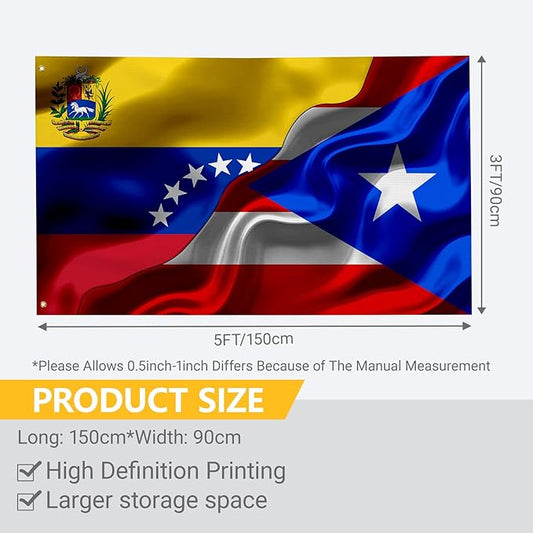 Venezuela Venezuelan And Puerto Rico Puerto Rican Flag 3x5 Ft Double-Sided Printed Indoor/Outdoor Polyester Fabric Decorative Banner With 2 Brass Grommets 3x5 Foot National Flags For Outside