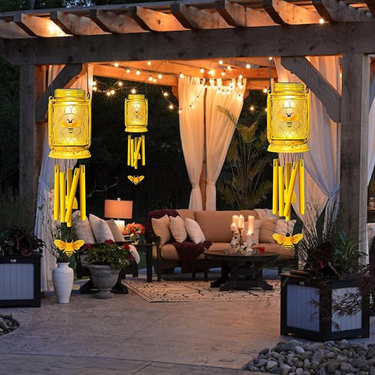 2 Pack Solar Bee Wind Chimes for Outside for Mom Women Grandma,Solar Bee Mason Jar Wind Chime Light Unique Hanging Wind Chimes Outdoor,IP65 Waterproof, for Yard Garden Terrace
