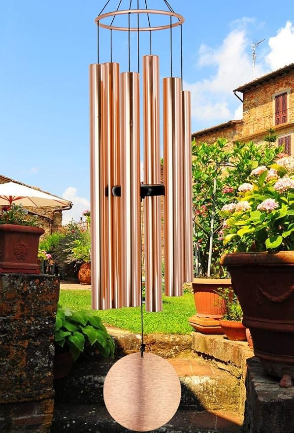 Premium 45-Inch Deep Tone Wind Chimes with 6 Metal Tubes - Elegant Memorial Chime for Mom, for Housewarming and Christmas Rose Gold