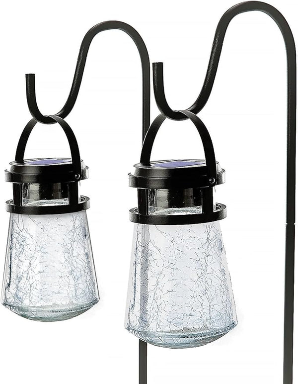 Home Zone Security 2 Packs Solar Crackle Glass Solar Lanterns Light Hanging Outdoor Waterproof 10 Lumens 3000K Decorative Large Crackle Glass Garden LED Lights, No Wiring for Patio Backyard Garden
