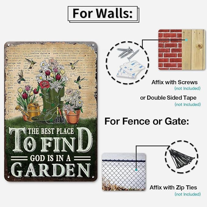 Garden Signs for Outside - Vintage Tin Sign for Outdoor Patio Decor, Backyard, Garden Deocr Wall Art Accessories, Gifts for Plant Lovers Women, 8 x 12 inch