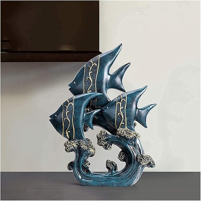 Garden Ornaments Decor Statue Outdoor,Sculpture Statue Ornament, Sculpture Statue Blue Resin Fish Sculpture Home Decoration Office Ornament, Indoor Art Sculpture Decorations for Home Garden