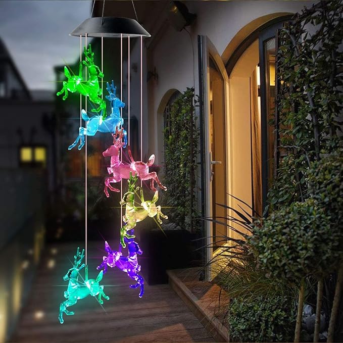 Christmas Elk Wind Chimes Christmas Decor Solar Wind Chimes Outdoor Indoor Gifts for mom Kids Grandma Garden Decor Garden Gifts (Christmas elk)