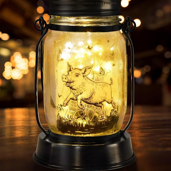 Pig Gifts for Women/Men/Kids Pig Lovers Animal Solar Lantern, Piglet Animal Christmas Gifts, Solar Garden Decoration, Night Light Room Decor Farm Piglet Present Yard, Patio,Backyard,Porch, Torches