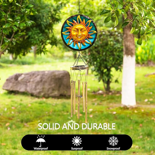 Asense Wind Chimes for Outside, Solar Powered LED Lights Sun Wind Chime, Outdoor Garden Lawn Yard Patio Decoration, Unique Hanging Decor Gifts
