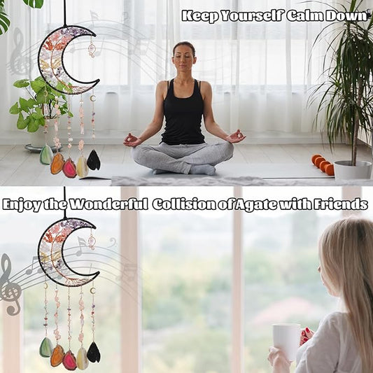 Crystal Wind Chimes, Dreamocean 7 Chakra Dream Catchers Moon Tree of Life Dream Catcher Suncatcher Prisms Hanging Window Wall Decor Yoga Meditation Gifts for Adults Girls