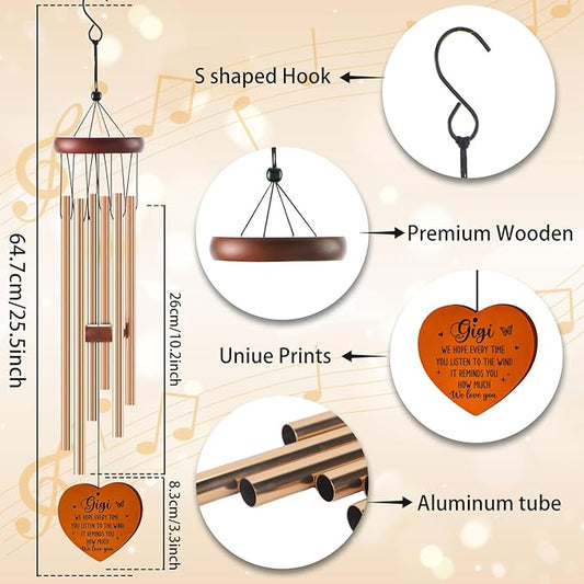 Gigi Gifts for Mother's Day Birthday Christmas Thanksgiving from Grandkids Grandchildren, Gigi Garden Gifts for Grandma, 26Inch Wind Chimes for Outside with S Hook Greeting Card
