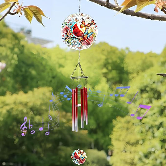 Cardinal Wind Chimes for Outside with 3D Butterfly Spinner, 28" Memorial Wind Chimes for Loss of Loved One, 6 Tuned Aluminum Tubes, Sympathy Gifts for Mom Grandma Garden Patio Decor